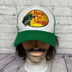 Bass Pro Shops Hat Cap Snapback Green White Embroidered Logo Distressed - STAIN